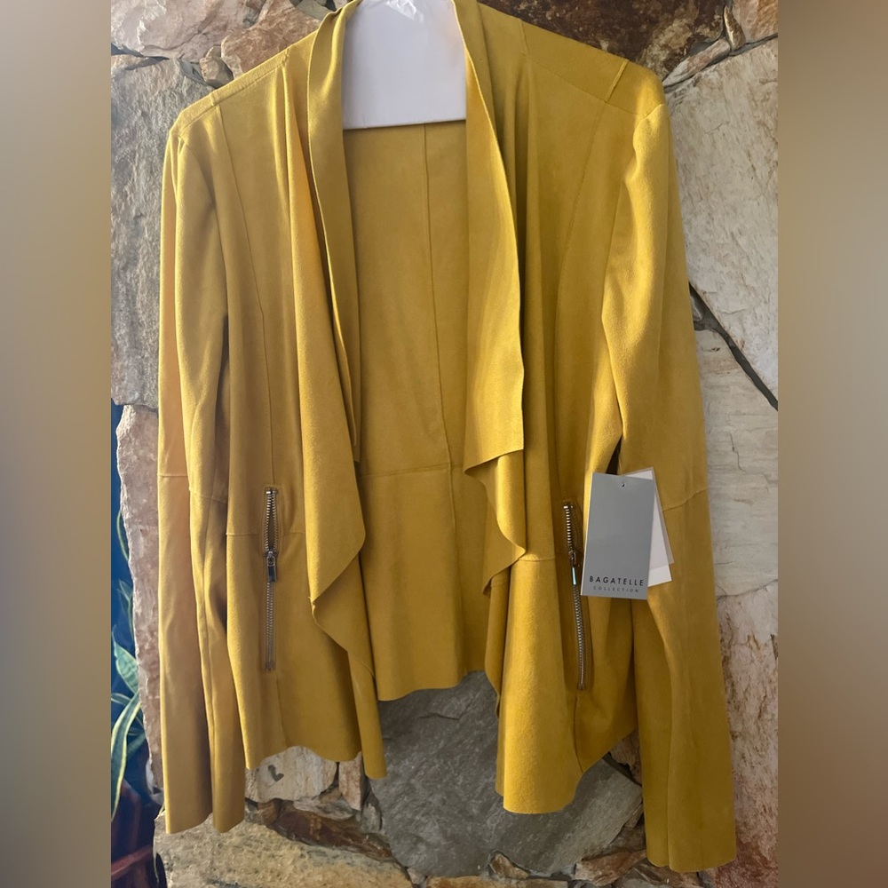 Bagatelle NWT Yellow FAUX SUEDE DRAPE FRONT JACKET SIDE L